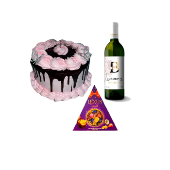 Cake + Bombón + Vino